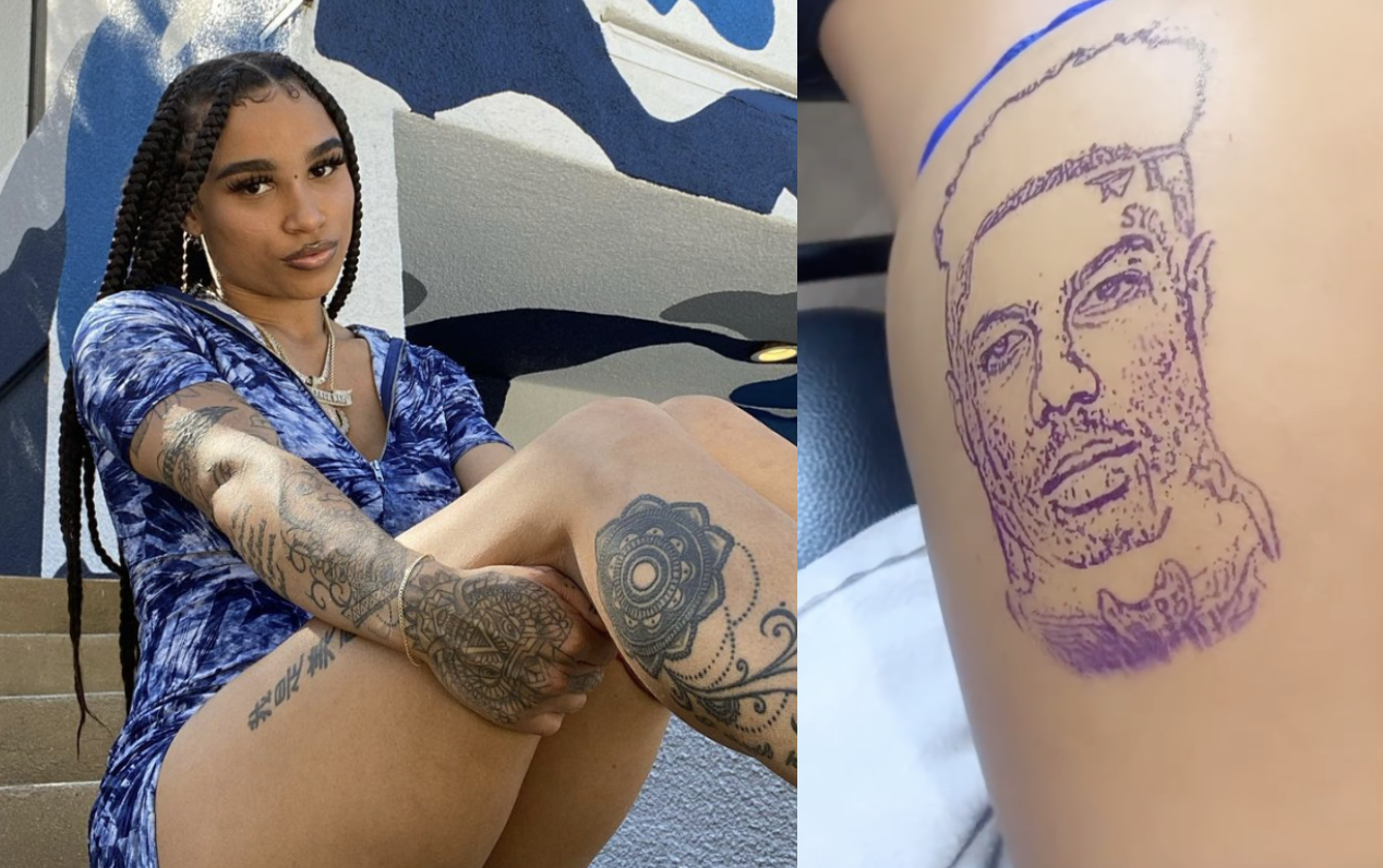 Blueface’s Other Woman Tats His Face On Her Butt, Contemplates Getting Another One On Her Face [Video]